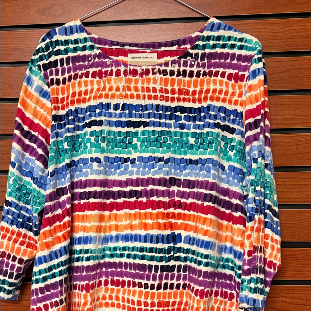 Alfred Dunner Multicolor Stripe Printed Women's Top